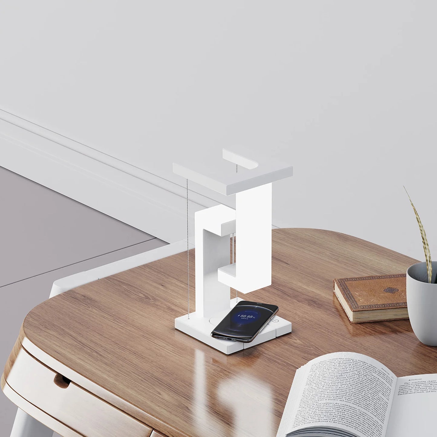 LED anti-gravity night light, Levitating night light, Wireless charger with night light, Modern night light with wireless charging, Anti-gravity LED lamp, Night light with wireless charger, Levitating LED lamp with charger, Touch-control LED night light, Adjustable brightness night light, Wireless charging bedside lamp.