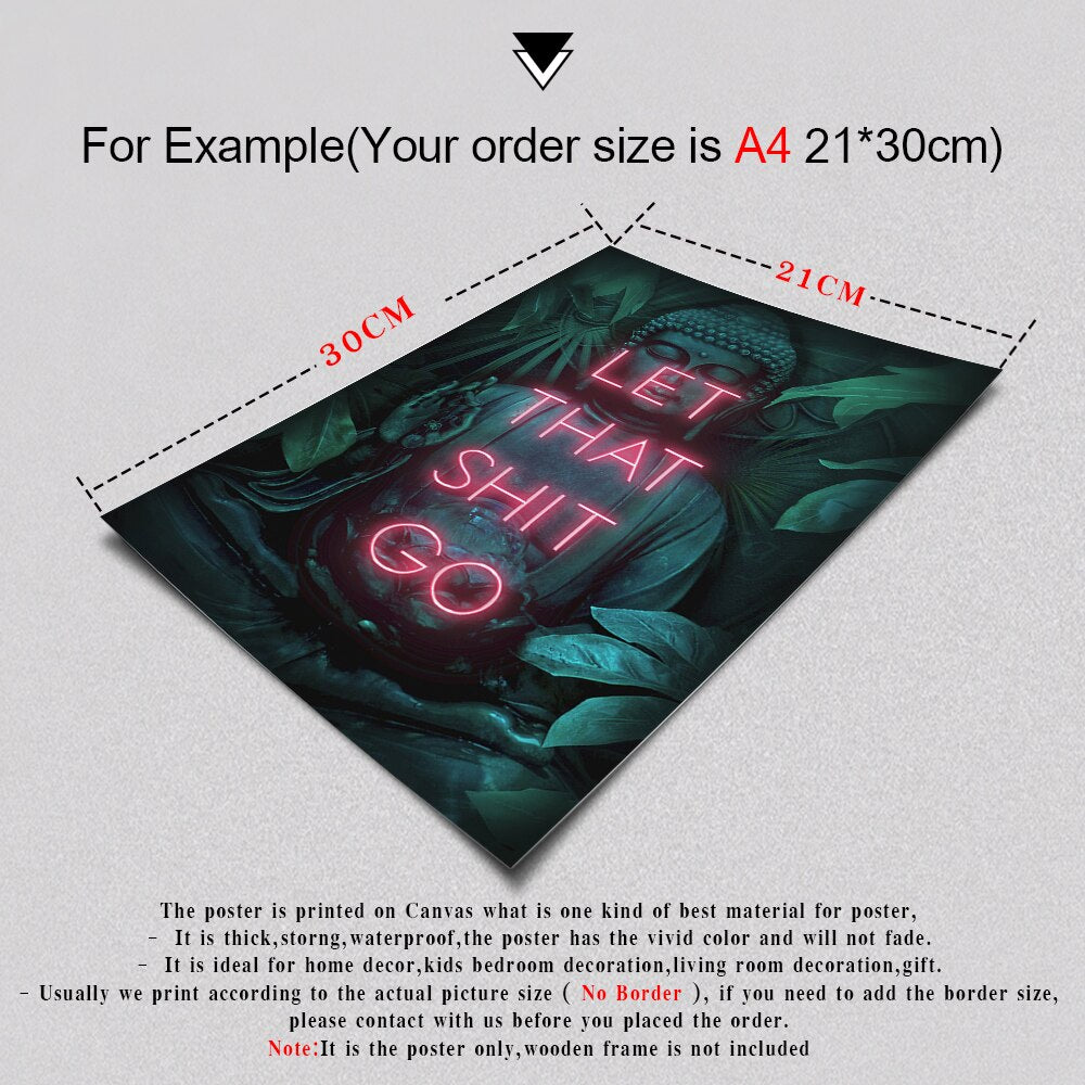 Let That Shit Go poster, Neon poster wall art, Inspirational neon poster, Motivational wall decor, Quirky neon posters, Shop quirky neon wall art, Unique neon quote posters for sale.