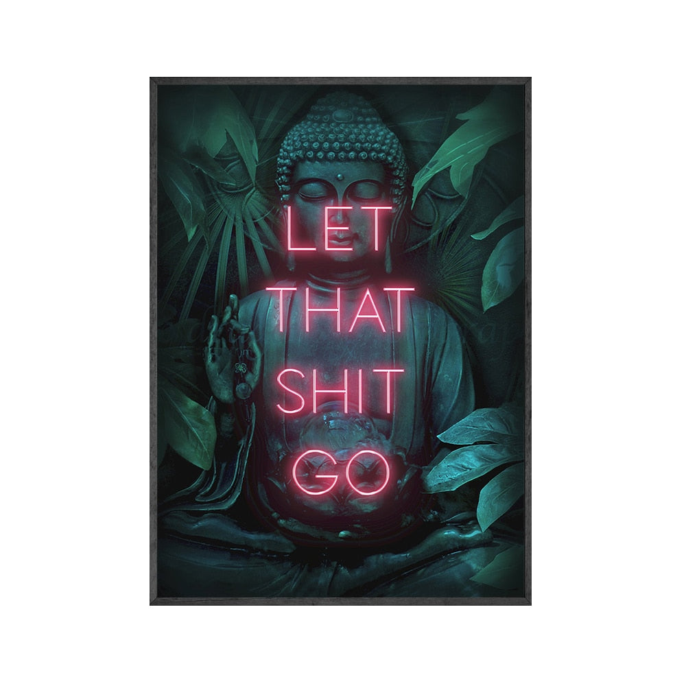 Let That Shit Go poster, Neon poster wall art, Inspirational neon poster, Motivational wall decor, Quirky neon posters, Shop quirky neon wall art, Unique neon quote posters for sale.