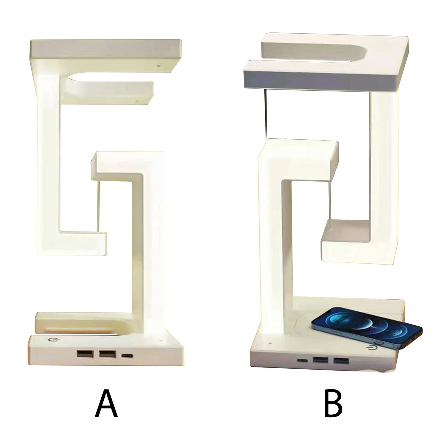 LED anti-gravity night light, Levitating night light, Wireless charger with night light, Modern night light with wireless charging, Anti-gravity LED lamp, Night light with wireless charger, Levitating LED lamp with charger, Touch-control LED night light, Adjustable brightness night light, Wireless charging bedside lamp.