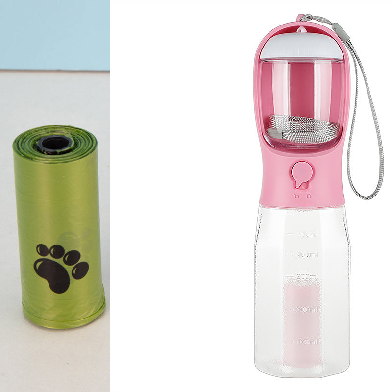 Portable pet water bottle, Pet water and food dispenser, Leak-proof pet water bottle, Travel pet accessories.