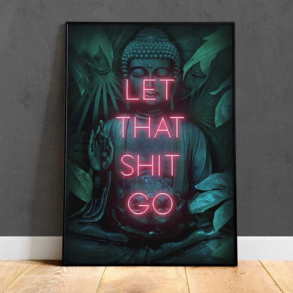 Let That Shit Go poster, Neon poster wall art, Inspirational neon poster, Motivational wall decor, Quirky neon posters, Shop quirky neon wall art, Unique neon quote posters for sale.