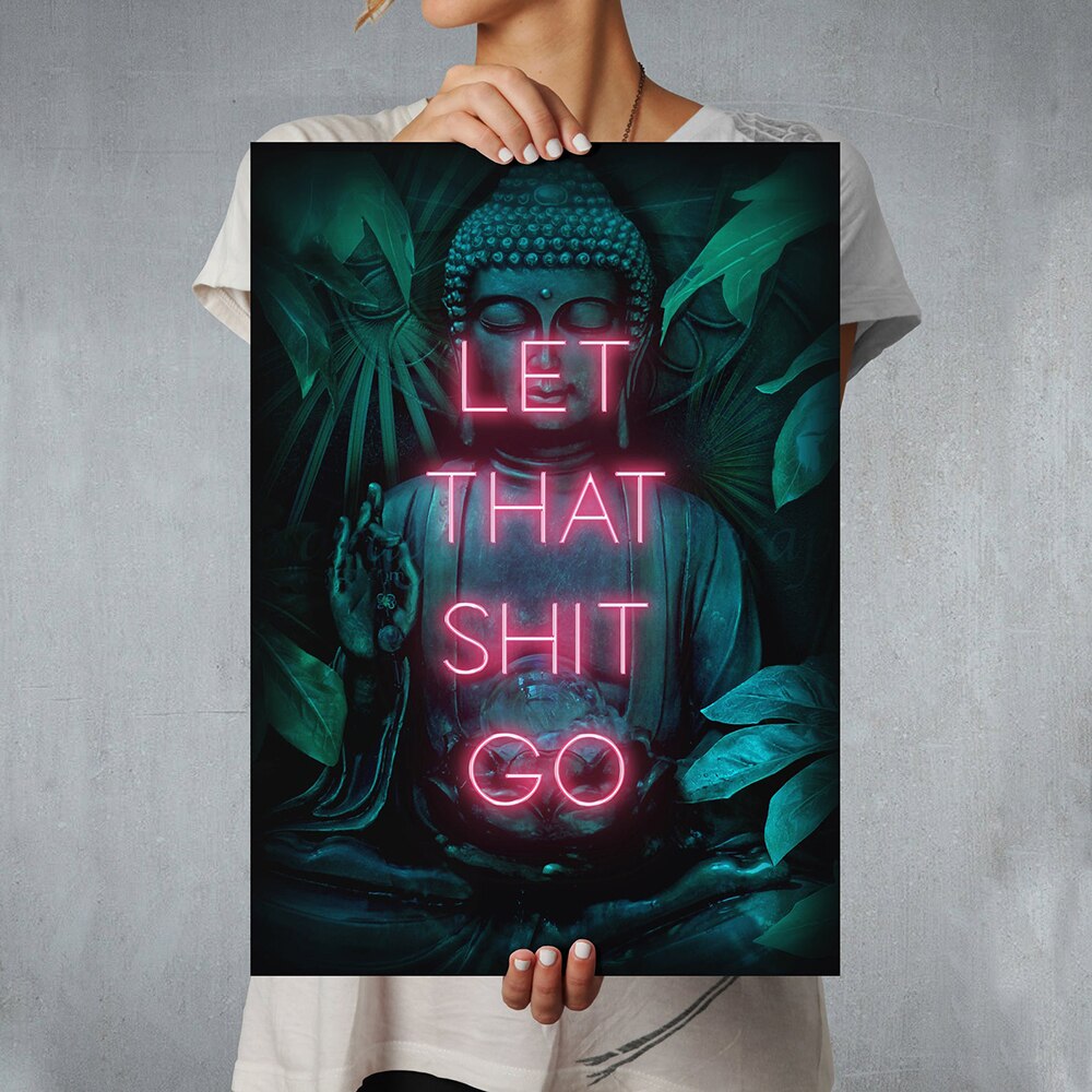 Let That Shit Go poster, Neon poster wall art, Inspirational neon poster, Motivational wall decor, Quirky neon posters, Shop quirky neon wall art, Unique neon quote posters for sale.
