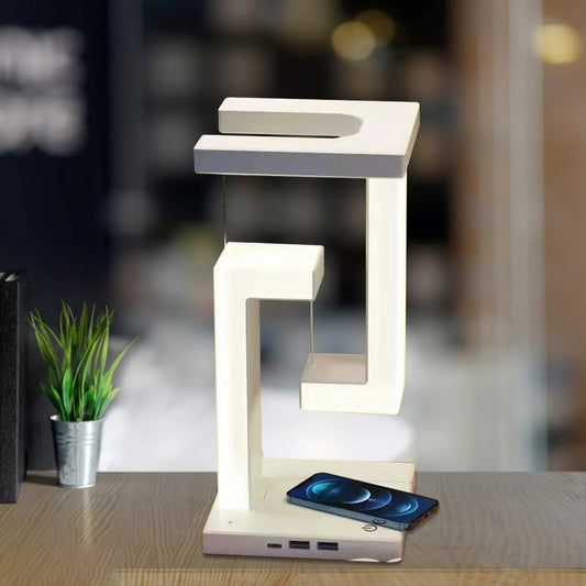 LED anti-gravity night light, Levitating night light, Wireless charger with night light, Modern night light with wireless charging, Anti-gravity LED lamp, Night light with wireless charger, Levitating LED lamp with charger, Touch-control LED night light, Adjustable brightness night light, Wireless charging bedside lamp.