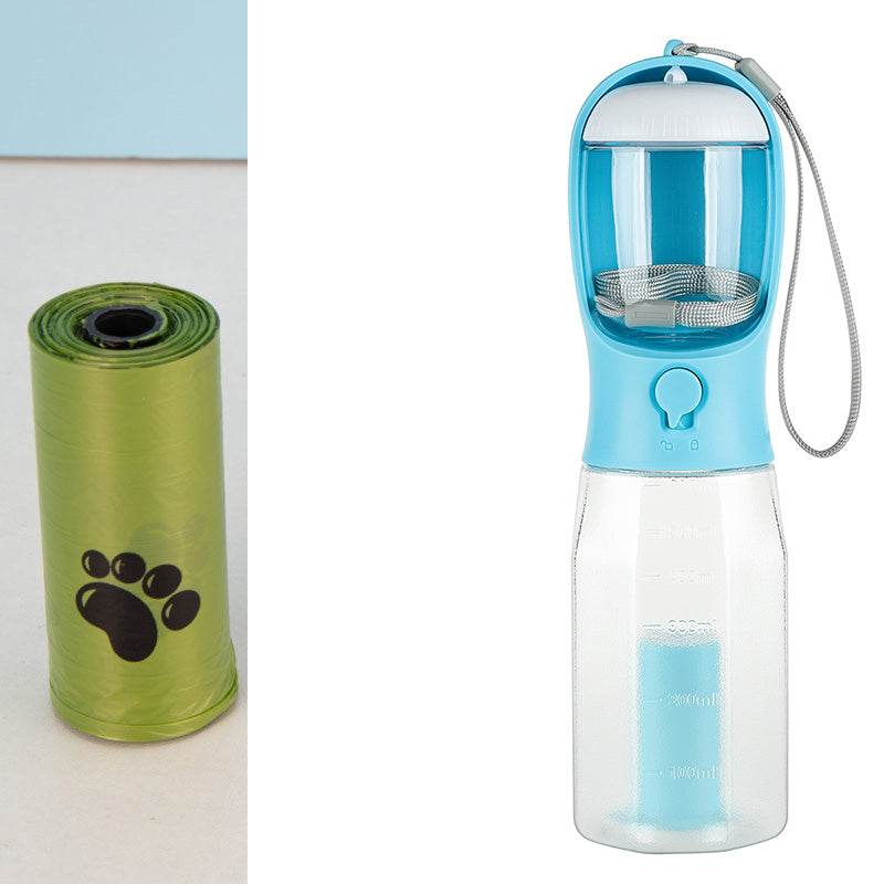 Portable pet water bottle, Pet water and food dispenser, Leak-proof pet water bottle, Travel pet accessories.