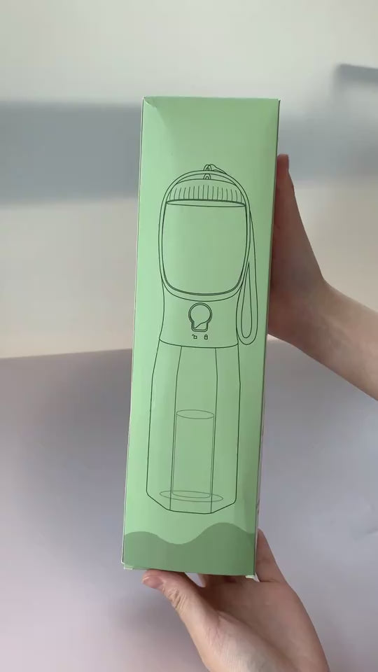 Portable pet water bottle, Pet water and food dispenser, Leak-proof pet water bottle, Travel pet accessories.